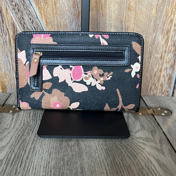 Spartina 449 Black Verdier Market Wallet with Pink and Brown Flowers - Picture 2 of 10